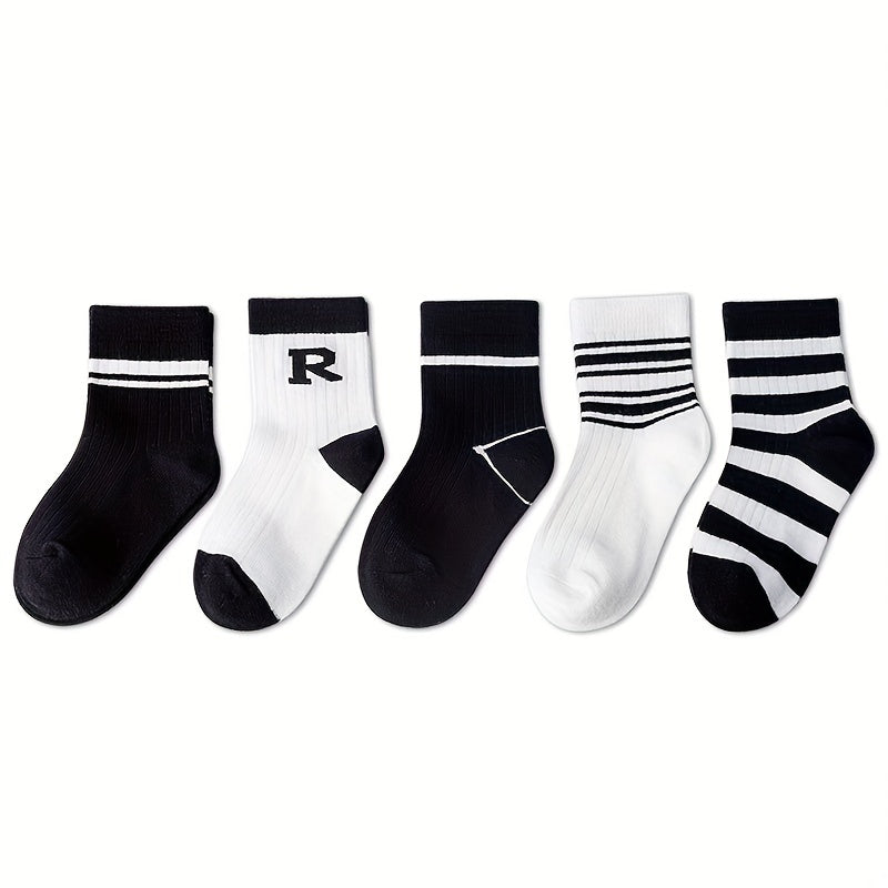 5 Pairs Girls Medium Tube Socks Autumn Winter Striped Regular Fashionable Socks