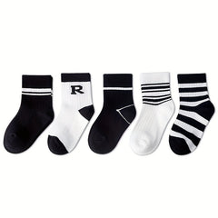 5 Pairs Girls Medium Tube Socks Autumn Winter Striped Regular Fashionable Socks