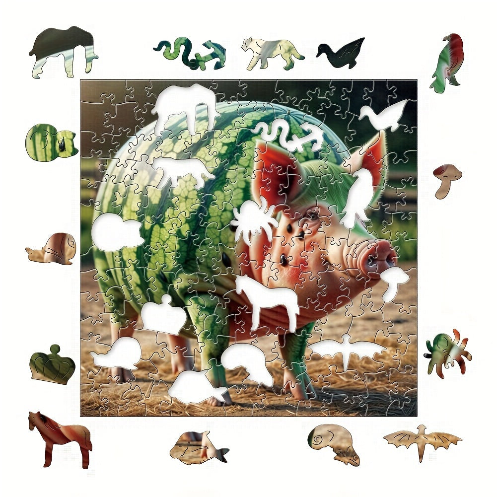 Watermelon Pig Wooden Jigsaw Puzzle Brain Teaser