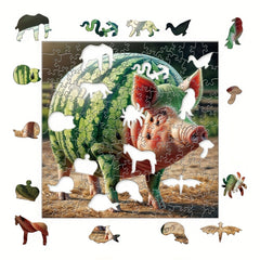 Watermelon Pig Wooden Jigsaw Puzzle Brain Teaser