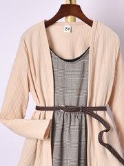 Girls Houndstooth Vest Dress & Apricot Ribbed Jacket Set