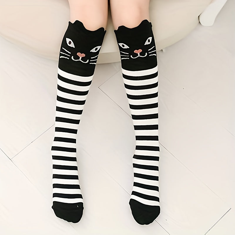 2 Pairs Kids Cat Over The Knee Socks Autumn Winter Girls Cartoon Socks