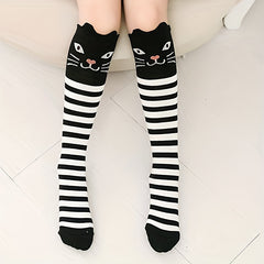 2 Pairs Kids Cat Over The Knee Socks Autumn Winter Girls Cartoon Socks