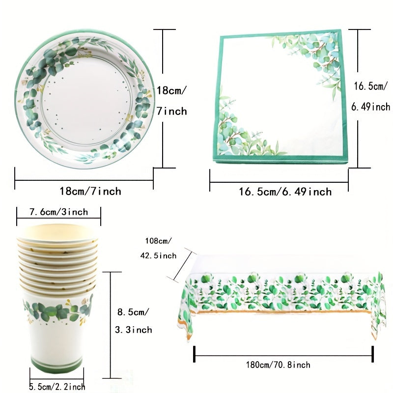 Greenery Yugali Leaf Party Supplies Set - 17 Pcs