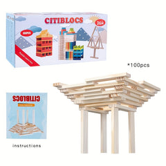 100pcs Wooden Shape Building Blocks Parent Child Interactive Game