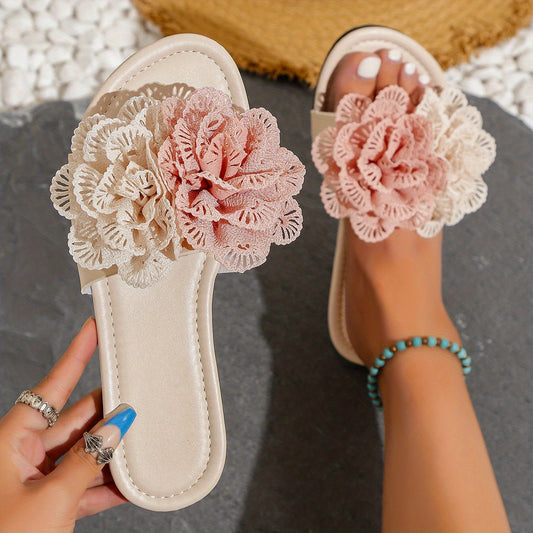 Women's Colorblock Floral Decor Sandals Slip On Open Toe Non Slip Outdoor Slides
