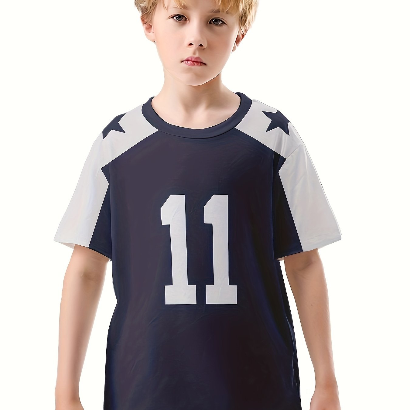 Boy's Short Sleeve T-Shirt with Jersey Print and Creative Pattern
