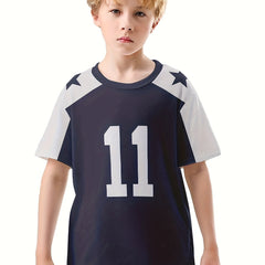 Boy's Short Sleeve T-Shirt with Jersey Print and Creative Pattern