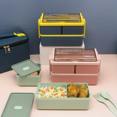 1pc 2-Tier Lunch Box with Cutlery Set Leak Proof Bento Box