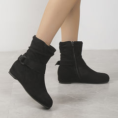 Women's Buckle Slouch Short Boots Round Toe Ankle Boots