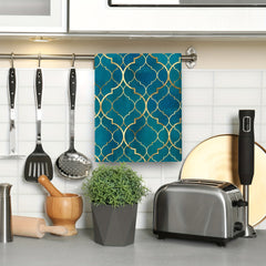 2pcs Teal Moroccan Geometry Ramadan Kitchen Towels Set