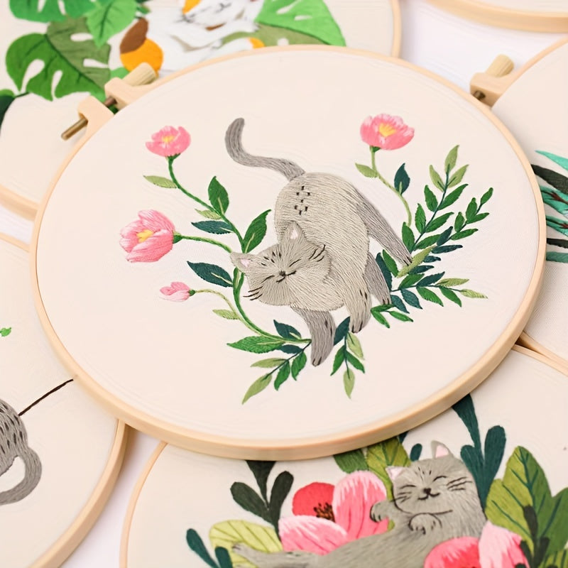 Embroidery Starter Kit for Adults - DIY Cats Pattern Cross Stitch