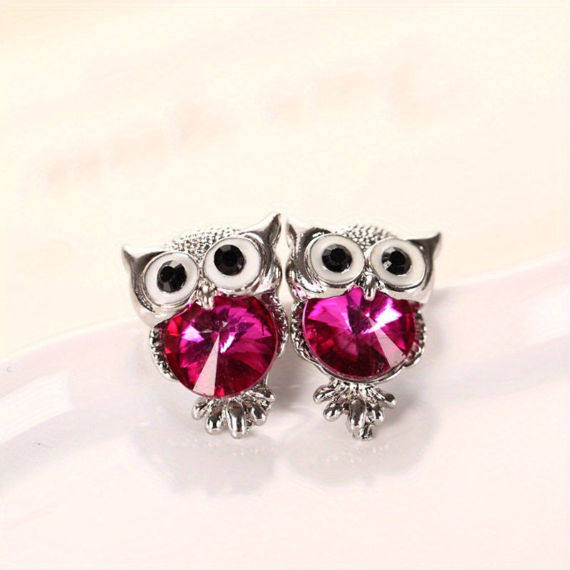 Rhinestone Owl Stud Earrings Decorative Accessories Holiday Gift