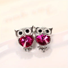 Rhinestone Owl Stud Earrings Decorative Accessories Holiday Gift