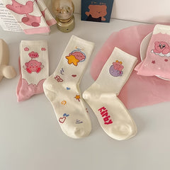 5 Pairs Soft Pink & Cartoon Crew Socks Pack Women's Stockings