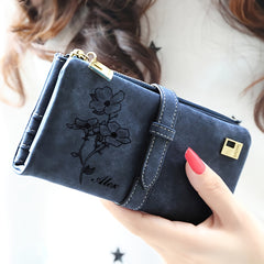 Floral Wallet for Women Trifold Clutch with RFID Blocking Long Zipper Checkbook