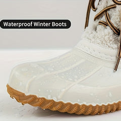 Women's Lace up Waterproof Winter Duck Boots Faux Fur Mid Calf Boots