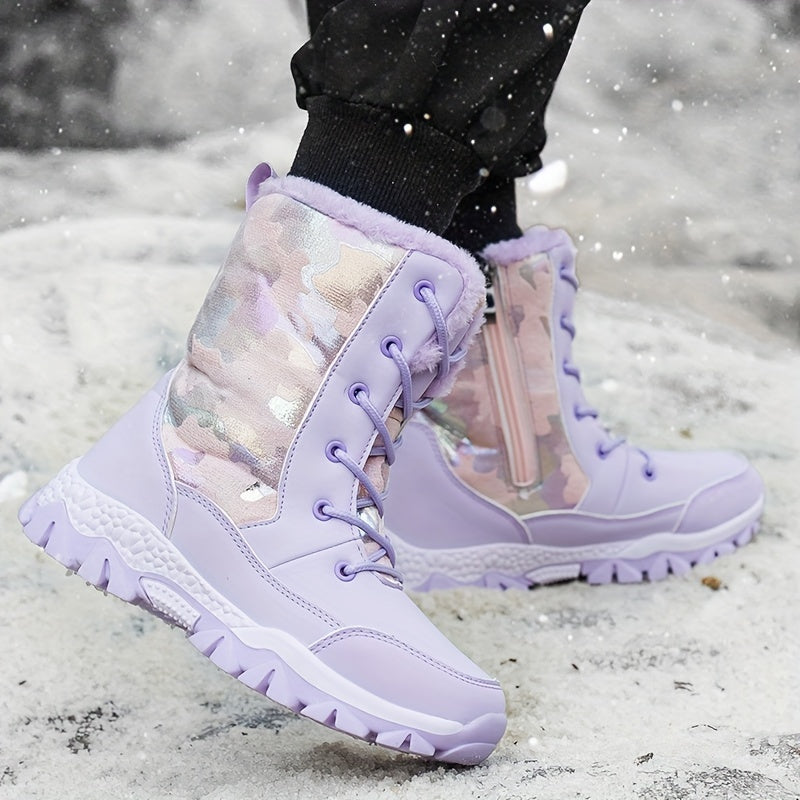 Girls' Fleece-Lined Snow Boots Cozy Warm Ankle Shoes