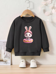 Bunny And Donut Print Girls Sweatshirt Crew Neck Tops