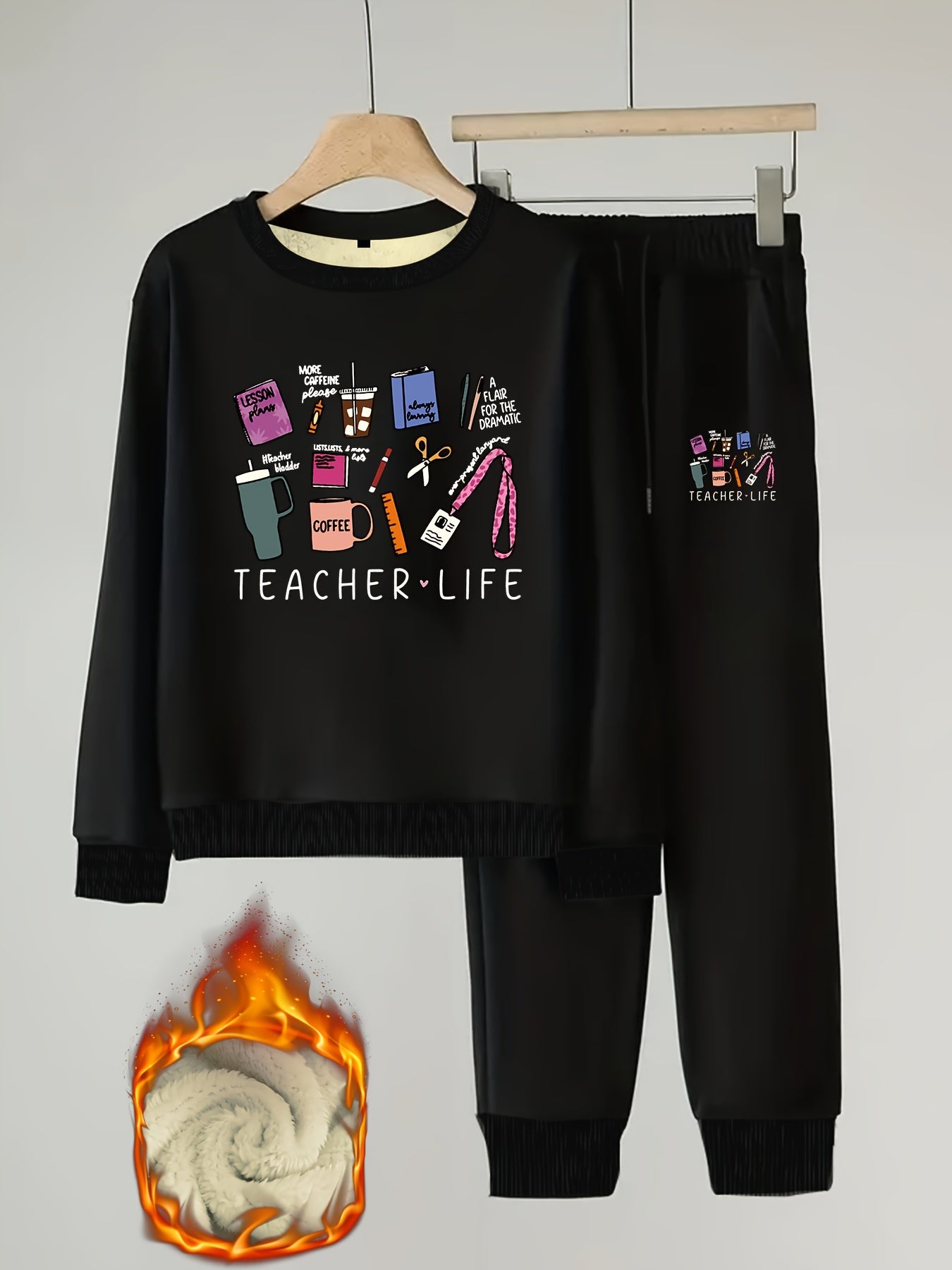 Women's Plus Stationery Print Top & Joggers Set