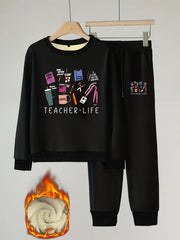 Women's Plus Stationery Print Top & Joggers Set