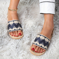 Women's Chevron Pattern Slide Shoes Open Toe Casual Flat Slides
