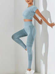 2pcs Stretchy Crop Top & Leggings Workout Set for Women