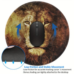 Flame Lion Pattern Mouse Pad Round Mouse Mat Non Slip Rubber Base Mousepad