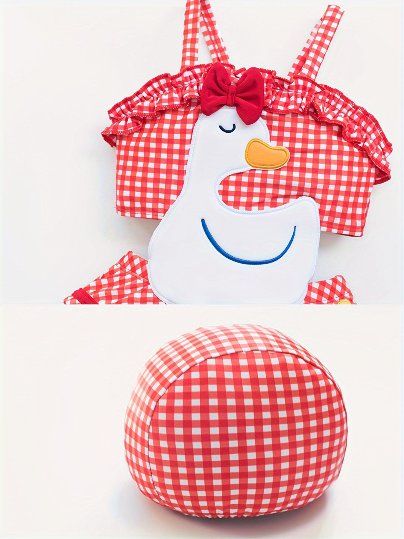 Girls Duck & Bow Plaid Swimwear Bathing Suit For Beachwear