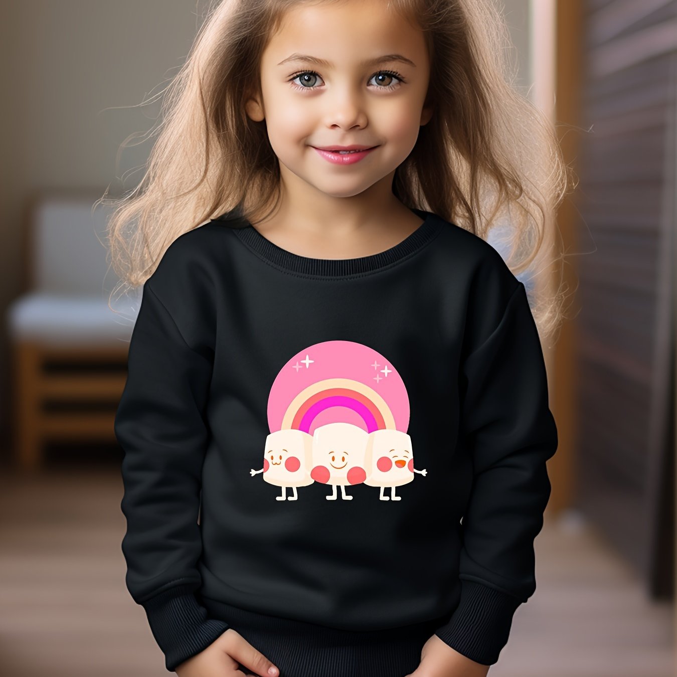 Cartoon Adorable Pattern Print Girls Casual Pullover Sweatshirt