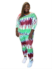 Tie Dye Long Sleeve Tee & High Waist Sweatpants Set