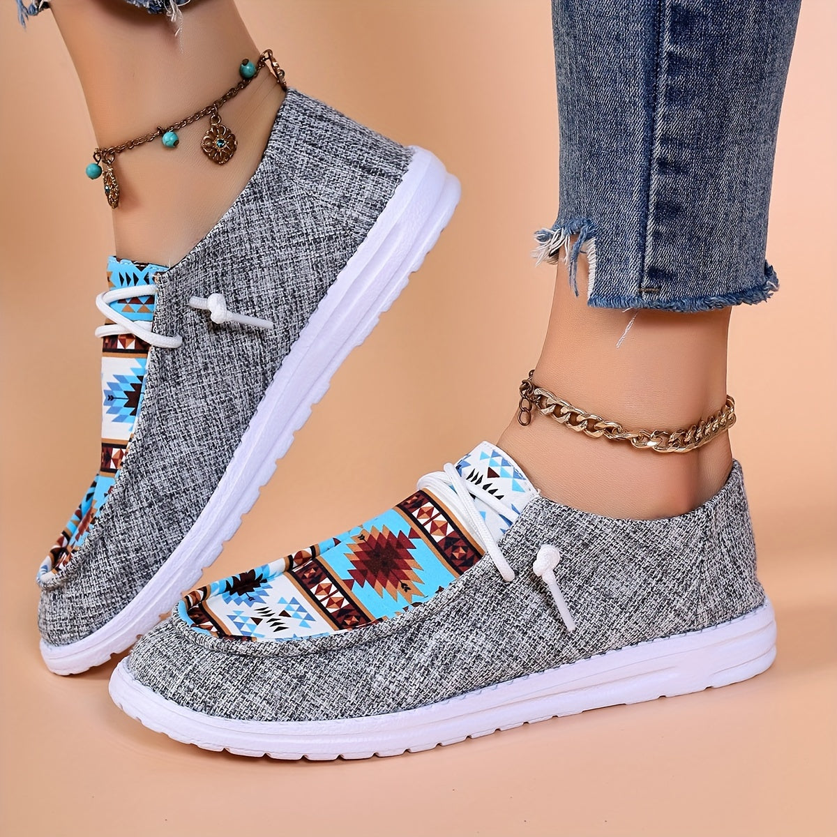 Women's Geometric Pattern Low Top Sneakers Lightweight Casual Shoes