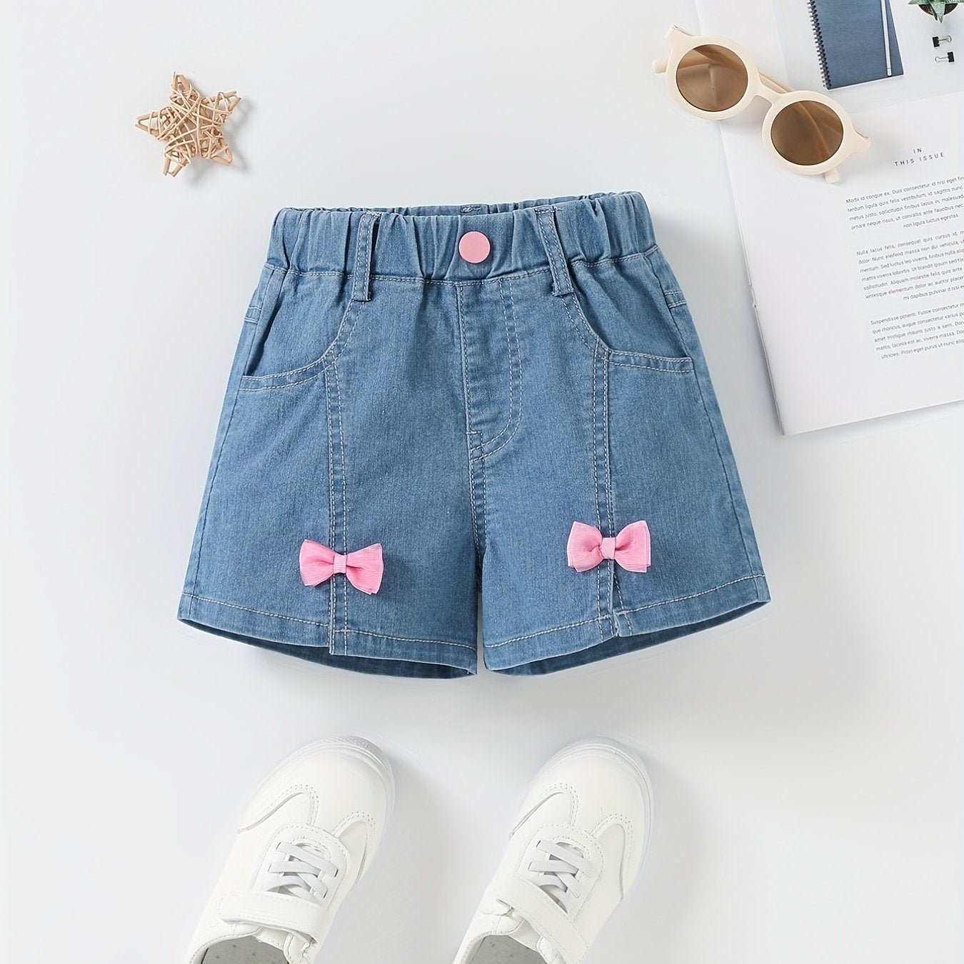 Girls' Denim Shorts with Bowknot Decor for Summer