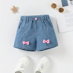 Girls' Denim Shorts with Bowknot Decor for Summer