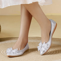 Women's Rhinestone Bowknot Slip On Point Toe Shoes