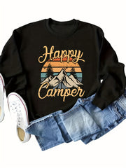 Mountain & Letter Print Pullover Sweatshirt Long Sleeve Crew Neck Sweatsh