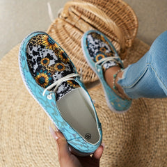 Women's Sunflower Patchwork Flat Shoes Lace Up