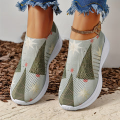 Christmas Tree Pattern Women's Woven Flat Shoes Lightweight Walking Shoes