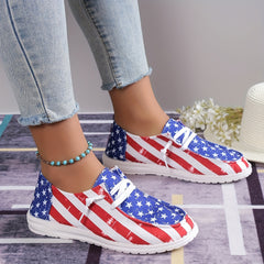 Women's Star & Striped Pattern Sneakers Lightweight Lace Up Canvas Shoes Casual