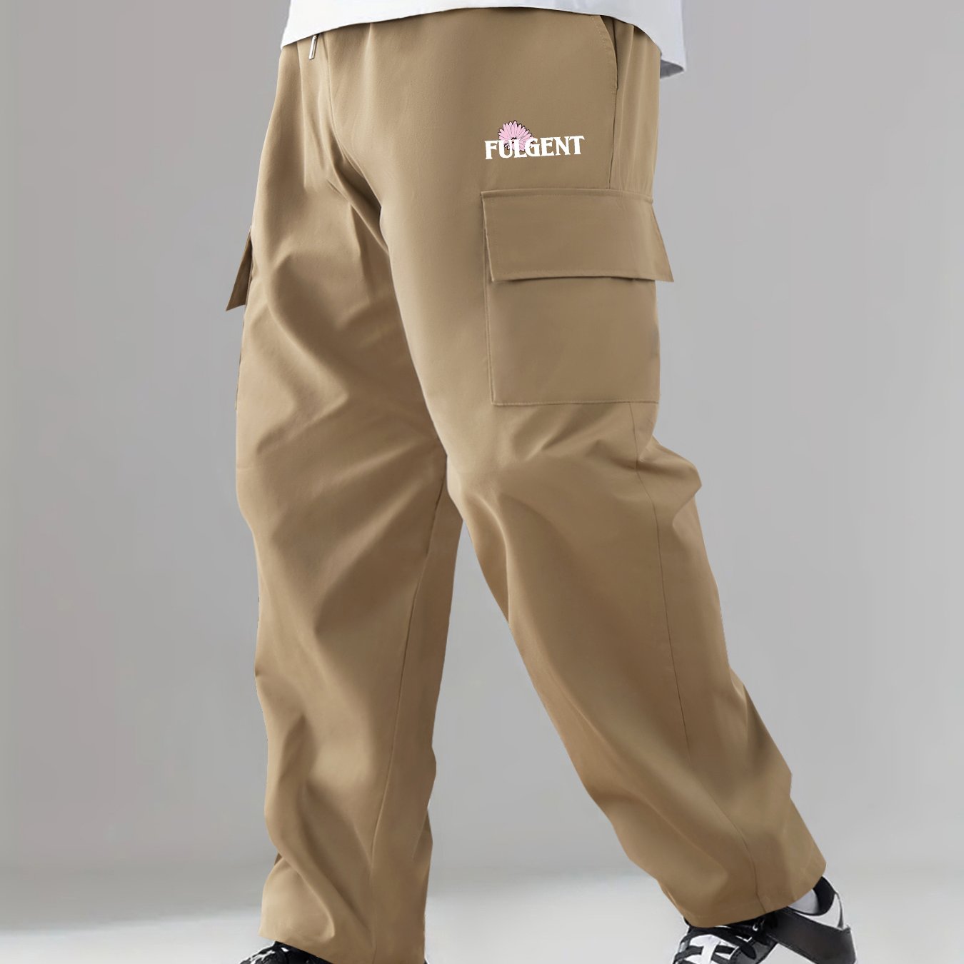Men's Printed Cargo Pants Pocket Waist Drawstring Stretch Casual Pants