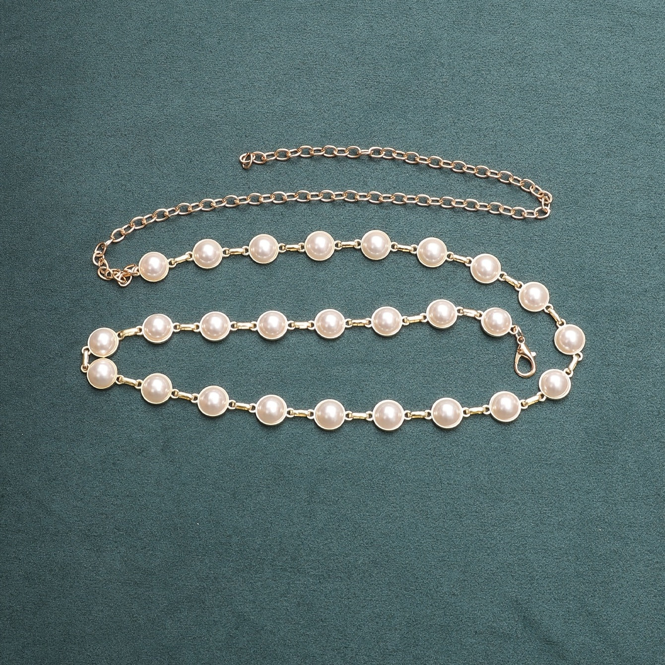 Faux Pearl Waist Chain Golden Metal Belly Chain Thin Waistband