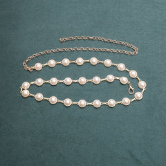 Faux Pearl Waist Chain Golden Metal Belly Chain Thin Waistband