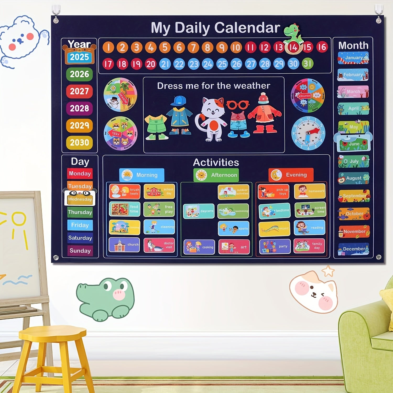 Kids Daily Calendar Learning Center with Felt Board