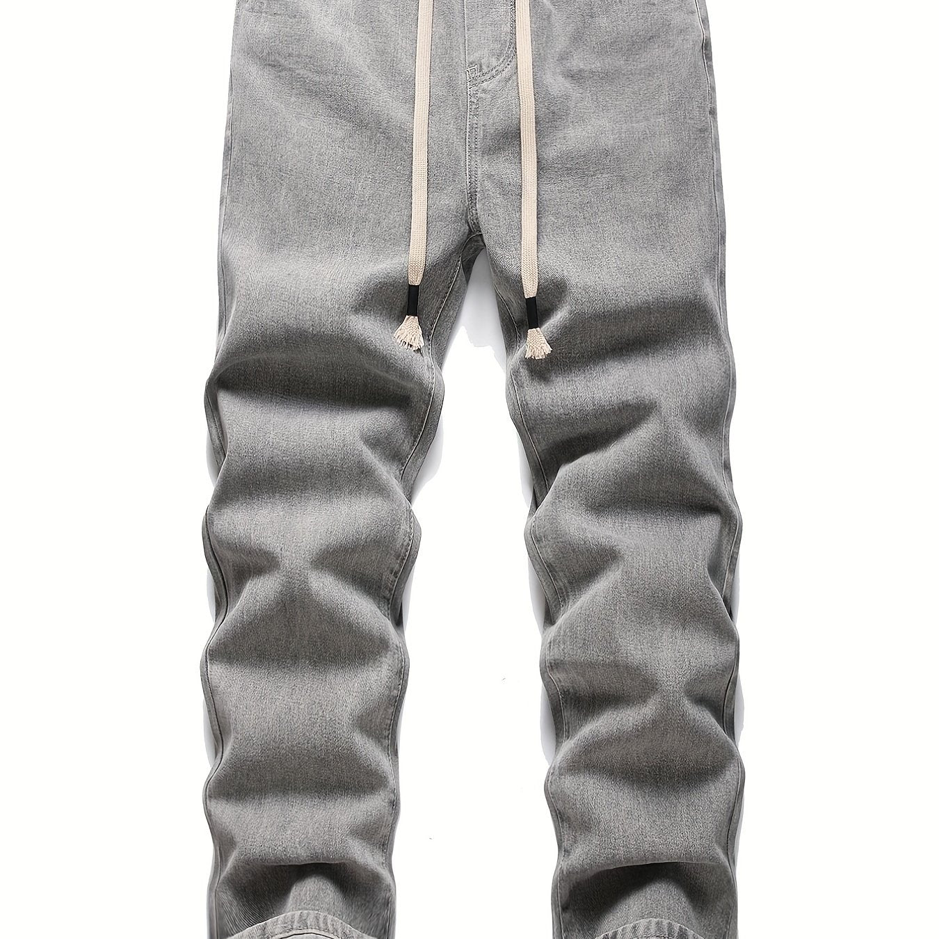 Men's Drawstring Jeans Men's Casual Street Style Straight Leg Denim Pants