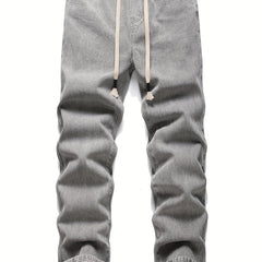 Men's Drawstring Jeans Men's Casual Street Style Straight Leg Denim Pants