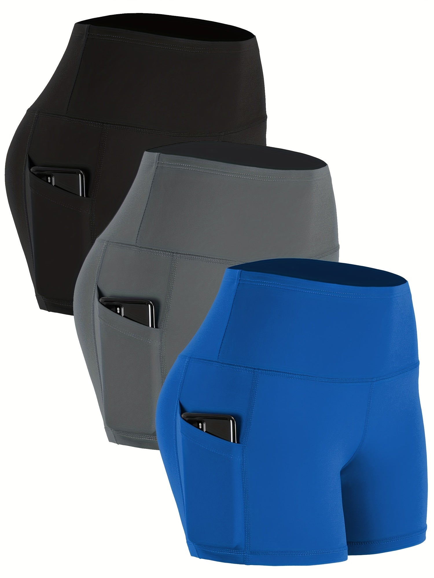 High Waist Biker Shorts with Side Pockets - Gym Compression Shorts