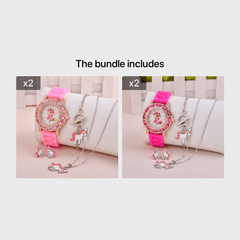 Unicorn Watch Necklace Earrings Set for Girls