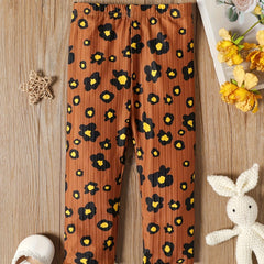 Baby Girl Brown Apricot Leopard Ribbed Trousers Casual Pants