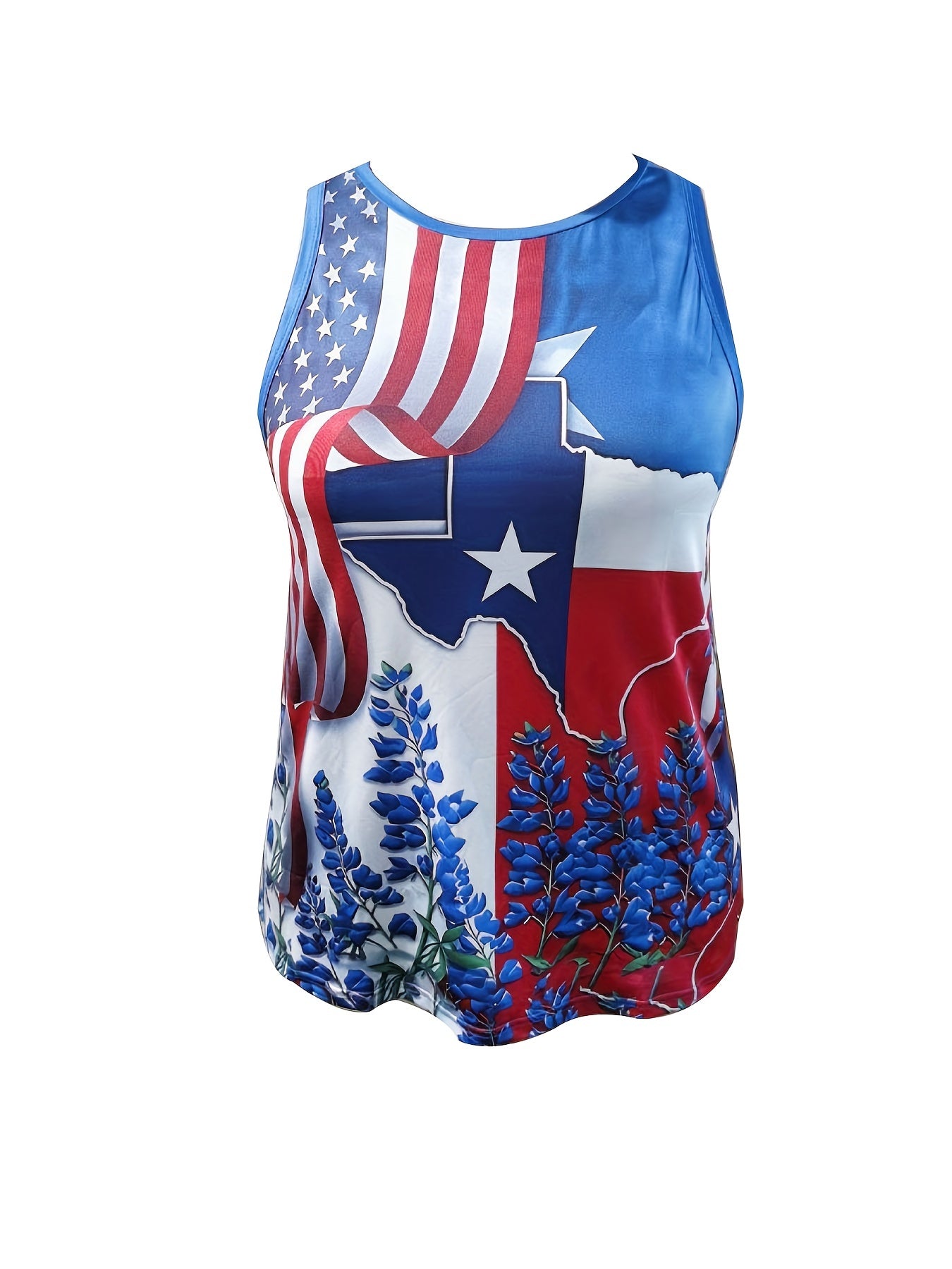Independence Casual Tank Top Women's Plus Flag & Floral Print