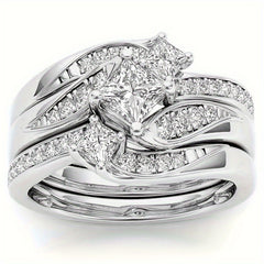 Classic Silver Stainless Steel Matching Ring With Sapphire Zircon Size 5-11